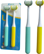 Kids Toothbrush Medium,Child Toothbrush Soft Bristle,Toddler Tooth Brushes 3 Sided,Brushing Kids Teeth Made Easy and Efficient,Pack 2 (Yellow+Bule)