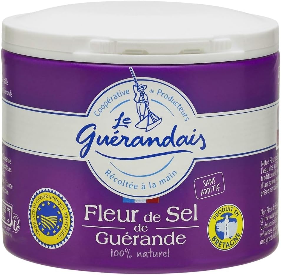 Le Guerandais - Fleur de sel de Guerande - Duo Pack (2 x 4.4 oz) - 100% Natural & Unrefined Guerande Sea Salt - Hand-Harvested - Supports Hydration & Electrolyte Balance - French Flower of Salt