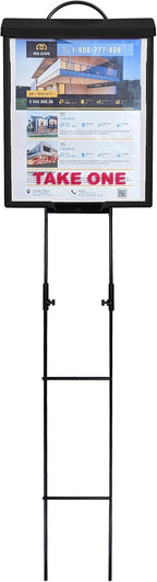 Outdoor Real Estate Brochure Box with Portable Two-Piece Metal Yard Stand Holds 250 Flyers, 60 Business Cards Easy-Install Marketing Display (1 Pack - Black)