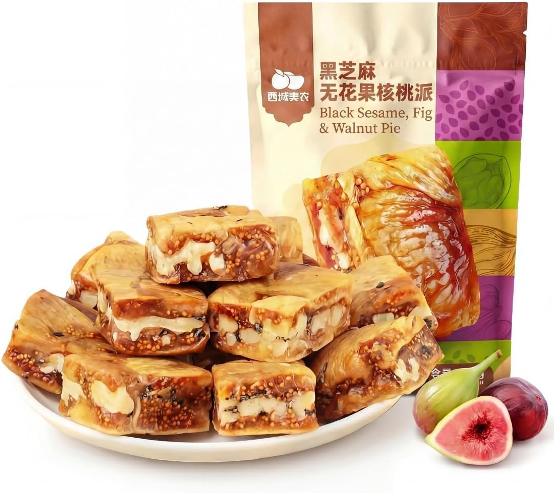 Fig Walnut Black Sesame Pie 158g*2,Fichi Fig and Walnut Bites, Added Black Sesame Seeds,Nutritious Nut Snack,Individually Packaged & Portable Healthy Nutritious Dessert,Healthy Energy Bar