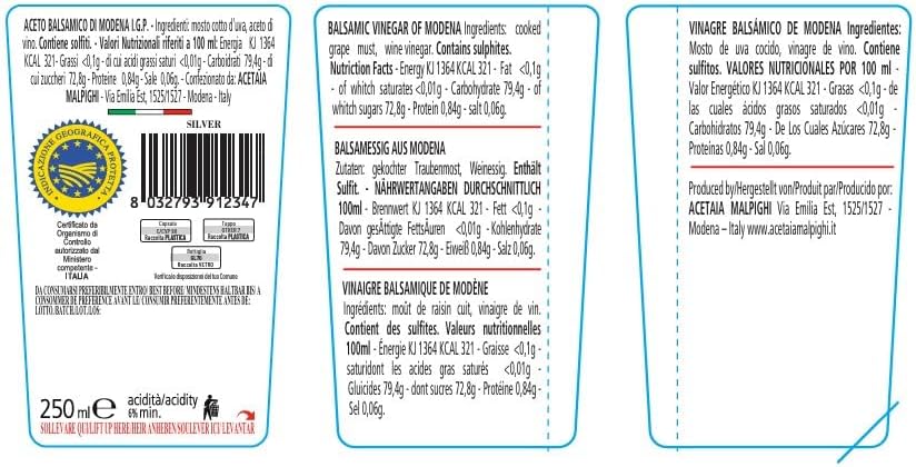 Acetaia Malpighi Balsamic Vinegar of Modena P.G.I. Silver Selection 250 ml 8.45 fl oz
