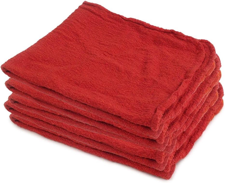 Buffalo Industries (62006C) 100% Cotton 14" x 14" Fully Hemmed Red Shop Towels, Pack of 5 - Grease and Oil Rag for Automotive, Garage and Home - Washed, Dyed and Dried for Quality - Machine Washable