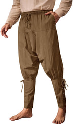 Runcati Mens Medieval Ankle Banded Pants Renaissance Viking Pirate Navigator Costume Pants Lace Up Cotton Halloween Trousers