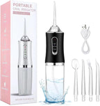 Water Dental Flosser Teeth Pick Portable Cordless Oral Irrigator Rechargeable Travel Irrigation Cleaner 3 Modes 4 Jets IPX7 Waterproof Electric (Black)