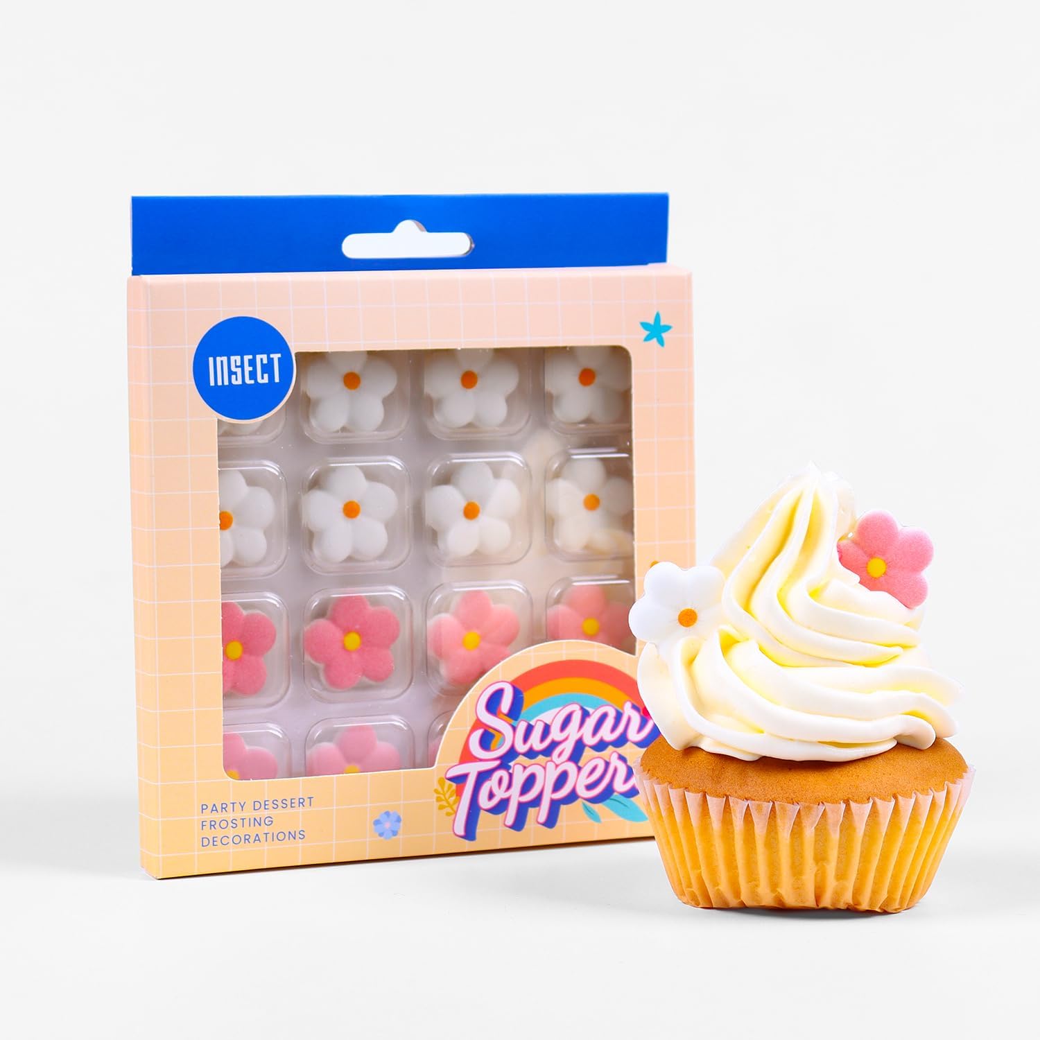 Royal Icing Blossoms 16 Pcs, Pink White Edible Flower Cake Decorations, Edible Flowers for Cupcakes, Cake Decorating, Cookies, Macarons, Cakesicles, and Ice Cream Topping (0.87 Inch)