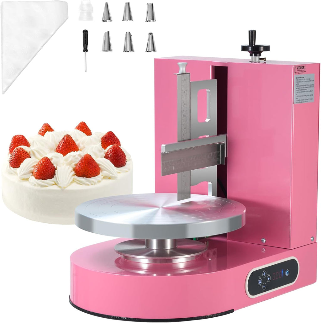 VEVOR Cake Decorating Machine, Cake Cream Spreading Coating Smearing Machine, Low Noise Cake Frosting Machine, Turntable with Adjustable Scraper, for 4" to 12" Cake, 25-320RPM Rotating Speed, Pink