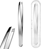 2 PCS Precision Slant Eyebrow Tweezers, Tweezers for Women Facial Hair & Ingrown Hair Removal Silver Stainless Steel Eyebrow Hairs Removal Tweezer with Case for Women Men