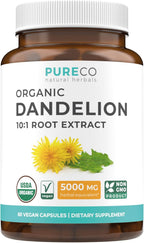 USDA Organic Dandelion Root Extract - High Potency 10:1 Dandelion Root Supplement with 5000mg Herbal Equivalent Strength for Liver Cleanse Detox & Repair Support - Vegan & Non-GMO (2 Month Supply)