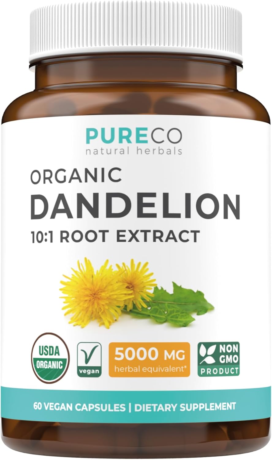 USDA Organic Dandelion Root Extract - High Potency 10:1 Dandelion Root Supplement with 5000mg Herbal Equivalent Strength for Liver Cleanse Detox & Repair Support - Vegan & Non-GMO (2 Month Supply)