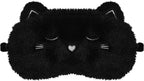 Cute Cat Sleeping Mask Eye Mask Funny Animal Kitten Sleep Mask Soft Plush Blindfold Travel Eye Cover Eyeshade for Kids Adults Girls Boys Women Men (Cat, Black)