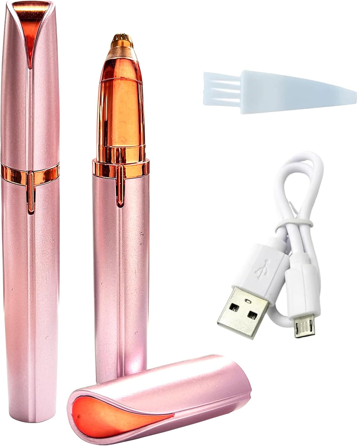 2 Pack USB Rechargeable Portable Electric Eyebrow Trimmer Pen for Women,Painless Precision Eyebrow Hair Remover, Safe Eyebrow Shaver Razor Tool for face Leg Lip Armpit Hand(Rose Gold)