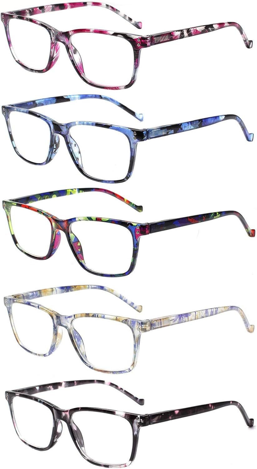 5 Pack Reading Glasses Men Women Spring Hinges Comfortable Glasses for Reading (5 Mix-2, 3.0)