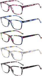 5 Pack Reading Glasses Men Women Spring Hinges Comfortable Glasses for Reading (5 Mix-2, 3.0)