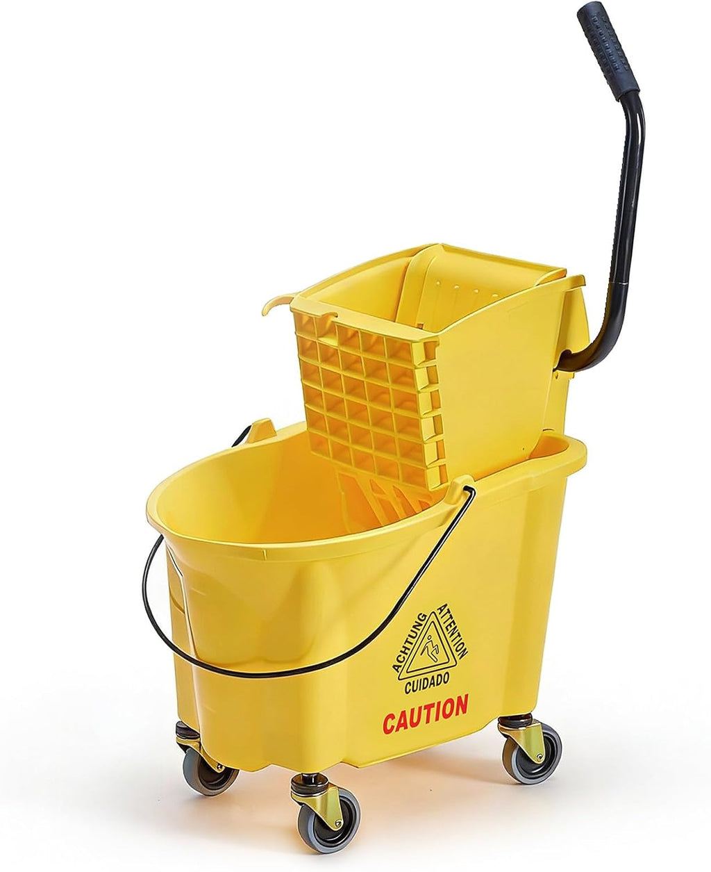DUMOS 30-Quart Commercial Mop Bucket with Side-Press Wringer, Heavy-Duty Floor Cleaning System, Durable Wringer & Non-Marking Casters, Yellow