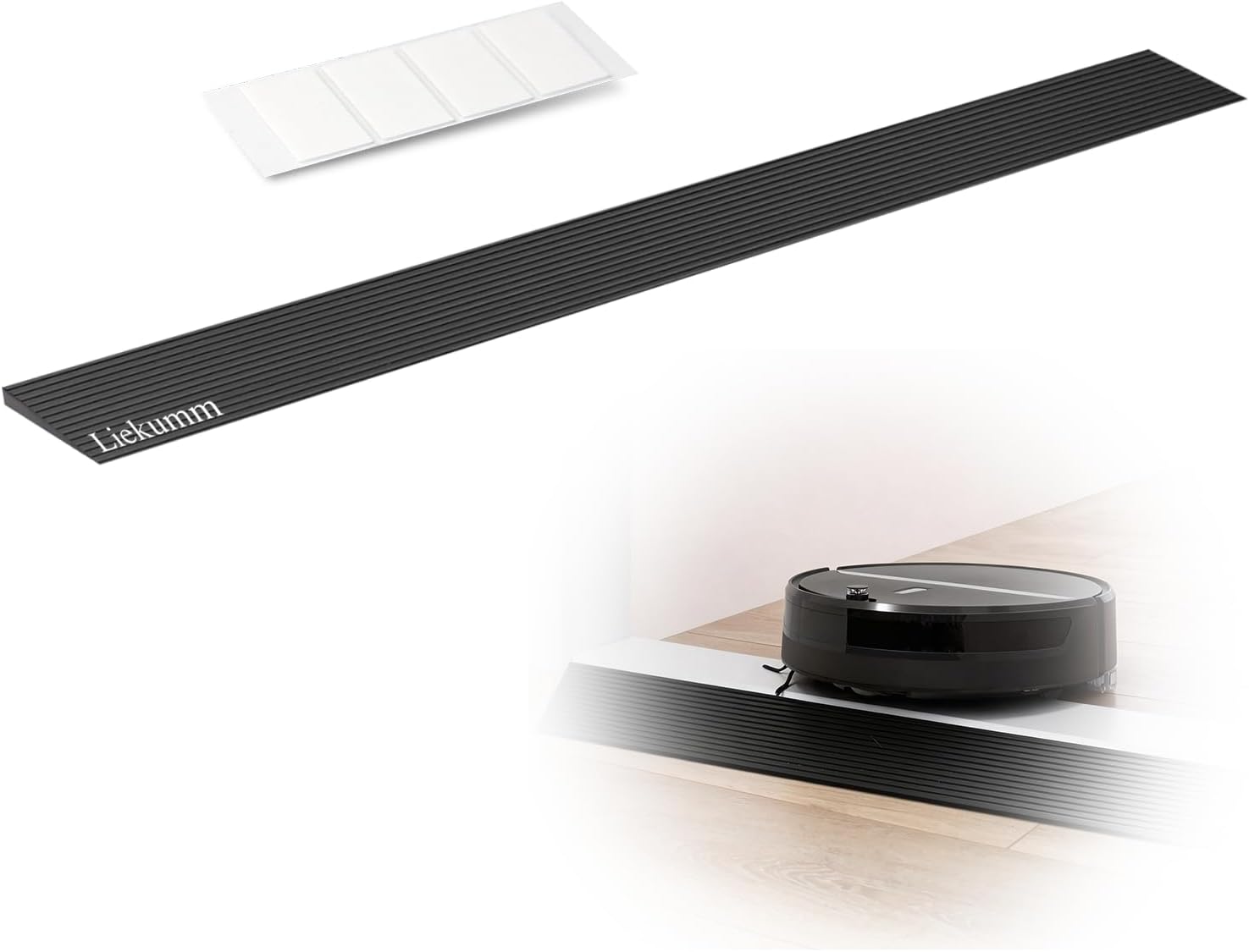 LIEKUMM 3/8" Rise Rubber Threshold Ramp for Doorways, 2500 lbs Heavy Duty Door Sill Ramp with Adhesive, Non-Slip Indoor Transition for Wheelchair, Walker & Robot Vacuum, Cuttable