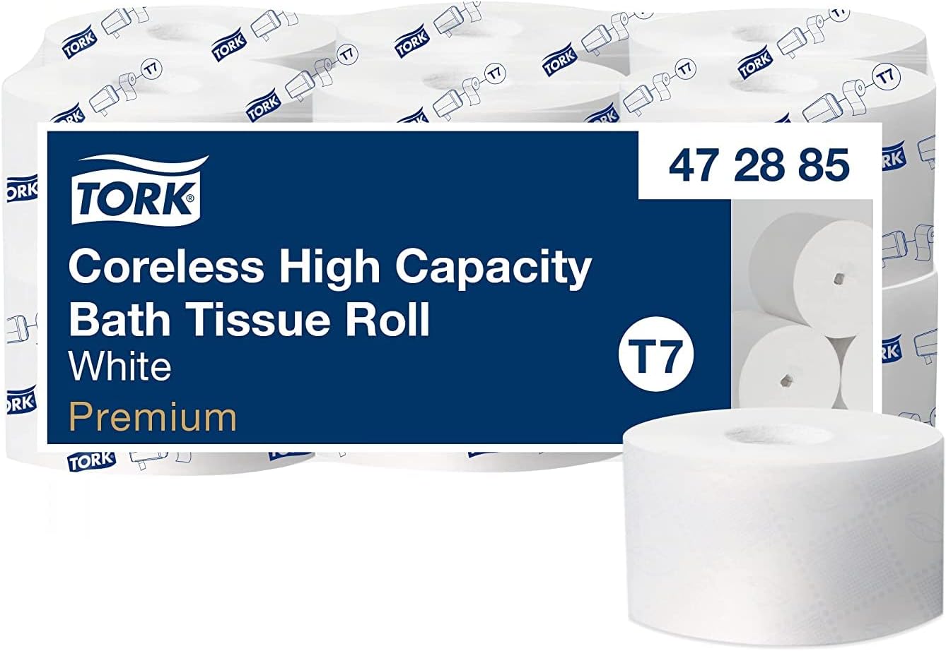 Tork Coreless High-Capacity Toilet Paper Roll White T7, Premium, 2-ply, 12 x 750 sheets, 472885