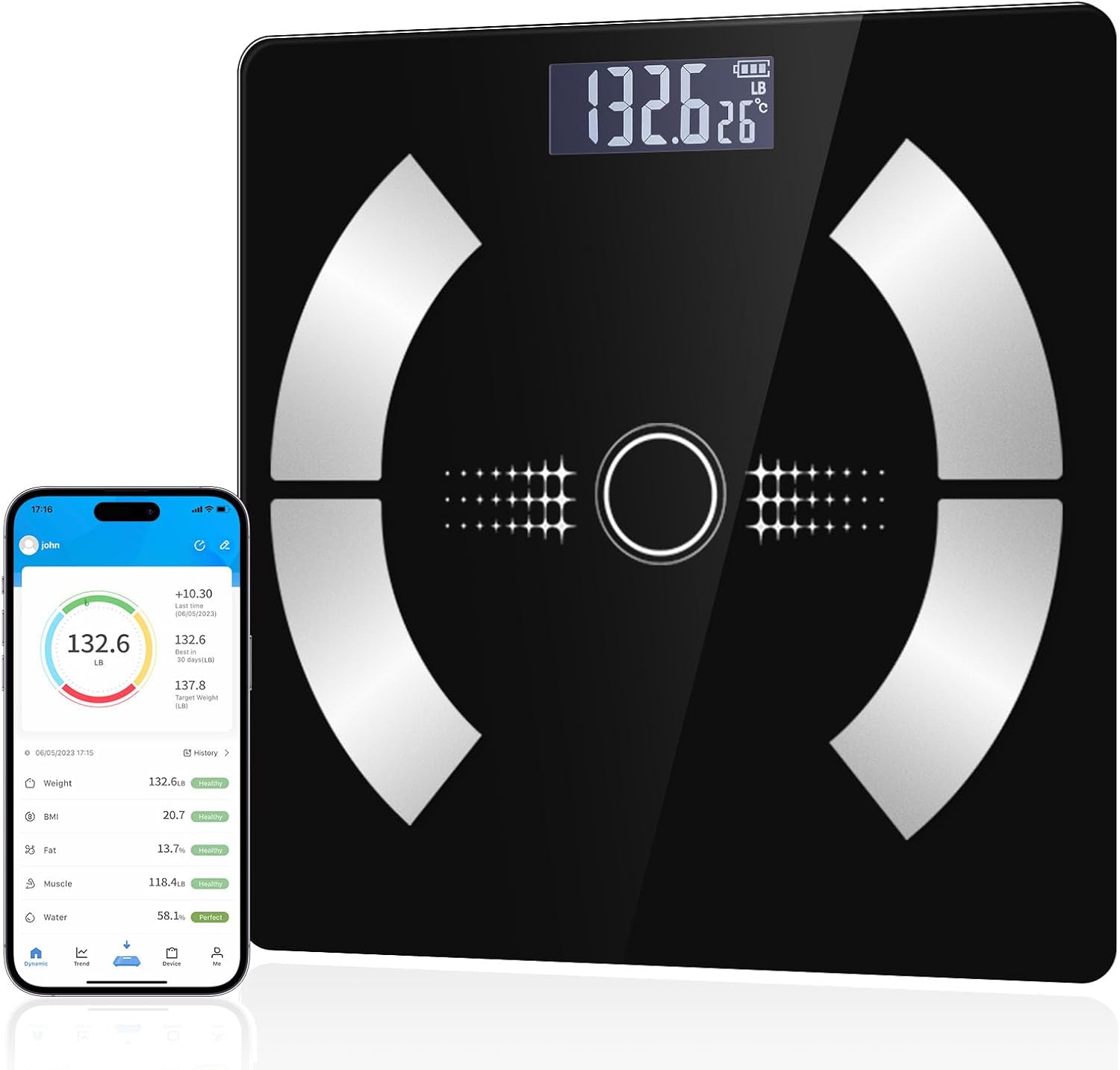 Body Fat Scale, Smart Weight Scale, Digital Bathroom Scale with Bluetooth functionality, Capable of Analyzing Body Fat, Muscle Mass, Water Content, and Bone Mass.