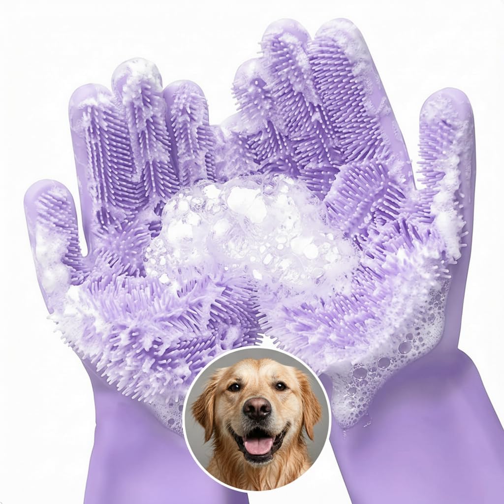 Silicone Dish Gloves with Scrubbers – Thick Tear-Resistant Dishwashing Gloves for Washing Dishes, Kitchen Cleaning, Bathroom Scrubbing & Daily Chores – Durable, Reusable Multi-Purpose Design