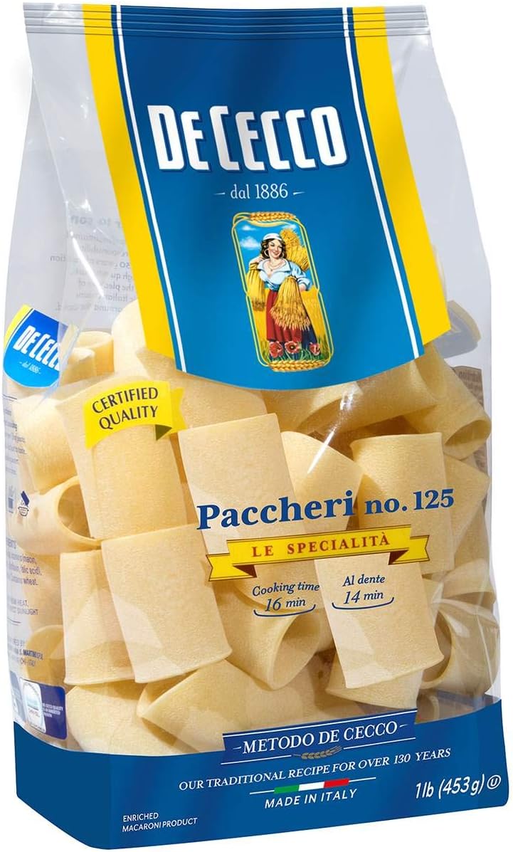 De Cecco Semolina Pasta, Paccheri No.125, 1 LB