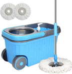 Rotating mop Double Drive Hand Pressure Automatic Drying Mop Bucket, 4 mop Heads Metal Basket