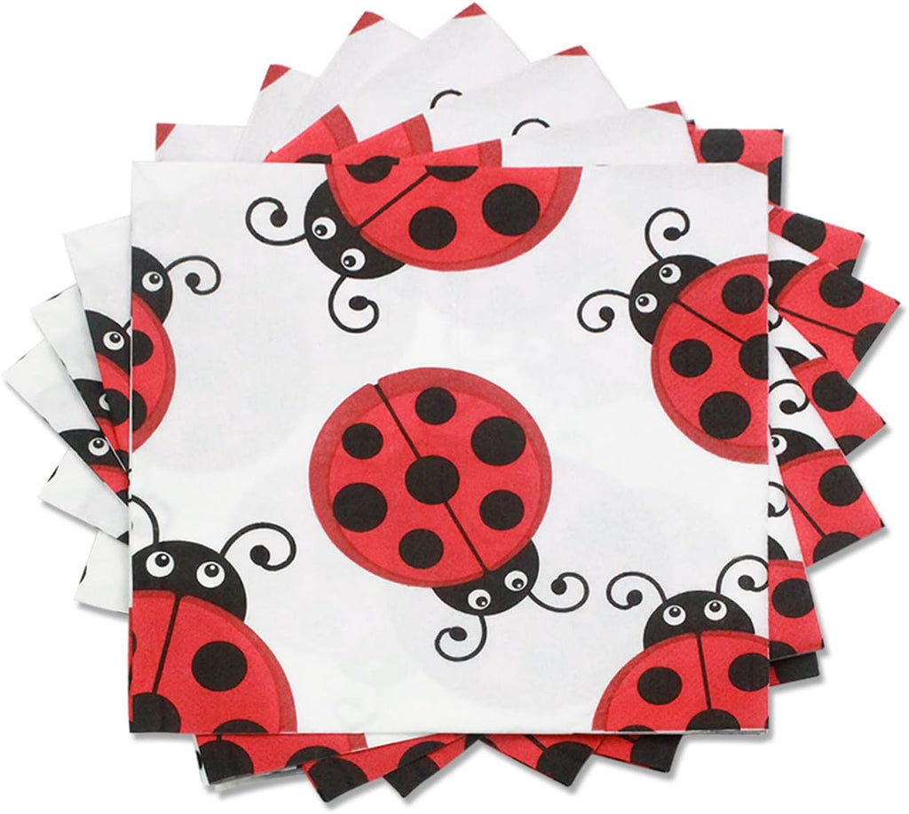 Ladybug Napkins - Disposable Ladybirds Paper Napkins, Black Red Little Lady Beetle Party Supplies for Boys Girls Birthday, Baby Shower, Mother’s Day, Kindergarden Party 40count