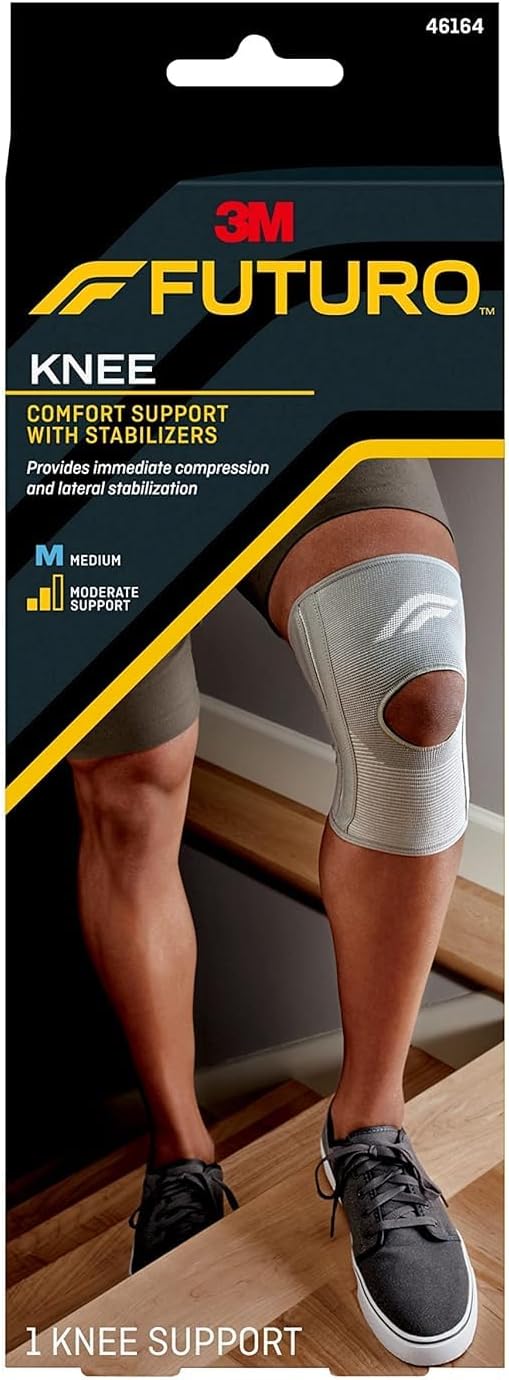 FUTURO Comfort Knee Support with Stabilizers, Medium (36.8-43.2 cm) – Lateral Stabilization, Immediate Compression, Open Patella Design, Breathable, For Daily Wear and Exercise
