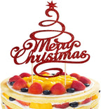 Merry Christmas Cake Topper Red Glitter Christmas Tree Topper Xmas Holiday Cake Picks for Christmas Party Birthday Wedding Decorations By GotGala
