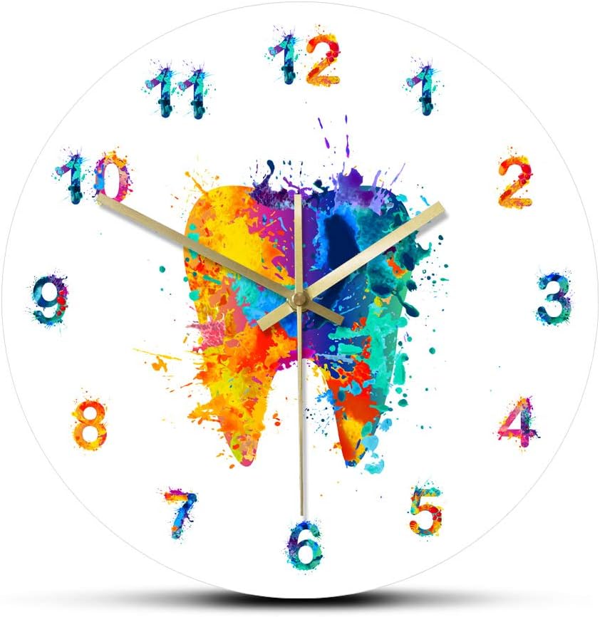 The Geeky Days Watercolour Tooth Painting Print Wall Clock Medical Dental Clinic Wall Art Non Ticking Dental Wall Clock Orthodontist Dentist Gift Idea