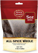 Allspice Whole Berries 5 Ounce Bag - by Spicy World (All Spice) | All Spice Pimento Jamaica Pepper for Cooking & Seasoning | Versatile Berry for Curries, Soups and even Pastries
