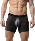 Mens See Through Underwear Mesh Ice Silk Boxers Briefs Transparent Sexy Pouch Underpants Extended Anti Crotch Shorts