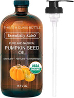 Pumpkin Seed Oil 16 fl oz (Glass Bottle) - USDA Organic Cold Pressed - 100% Pure and Natural - Hexane Free, Phthalate Free - Skin, Hair, Body, Massage Oil