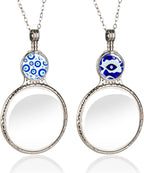 2 Pack Magnifying Glass Necklaces10x Magnifying Long Chain, Women's Choker for Reading Jewelry Needlework Vision Enhancement (Blue+White)