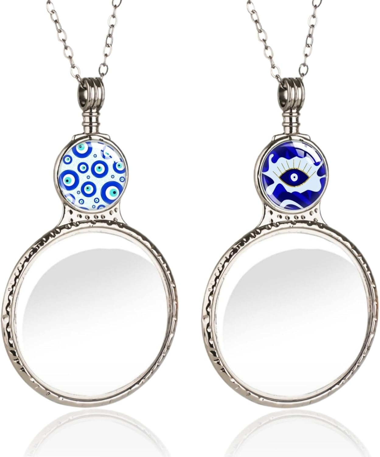 2 Pack Magnifying Glass Necklaces10x Magnifying Long Chain, Women's Choker for Reading Jewelry Needlework Vision Enhancement (Blue+White)