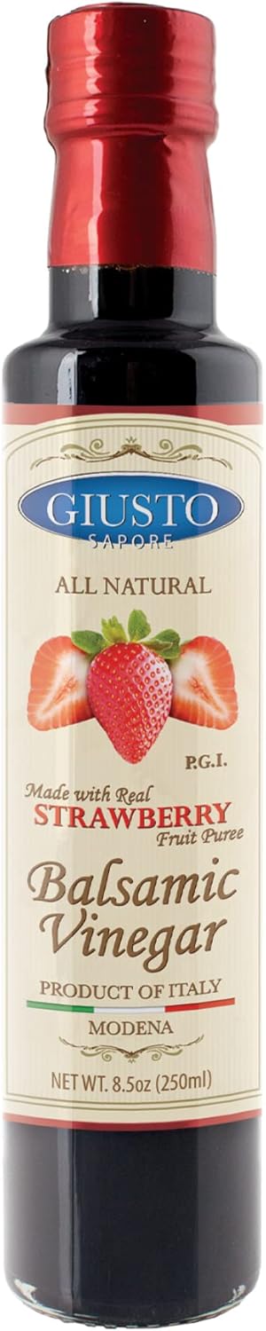 Giusto Sapore All Natural Strawberry Balsamic Vinegar of Modena P.G.I. - Made with Real Strawberry Fruit Puree - Imported from Italy and Family Owned - 8.5oz