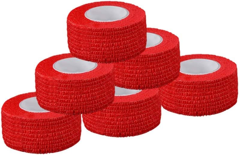 Self Adherent Wrap Tape Medical Cohesive Bandages Flexible Stretch Athletic Strong Elastic First Aid Tape for Sports Sprain Swelling and Soreness on Wrist and Ankle 6 Pack 1Inch X 5Yards(red)