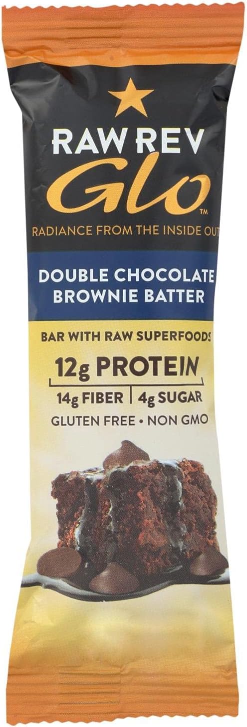 RAW REVOLUTION, Bar, Rev Glo, Dbl Choc, Brni, Pack of 12, Size 1.6 OZ, (Gluten Free Kosher Vegan)