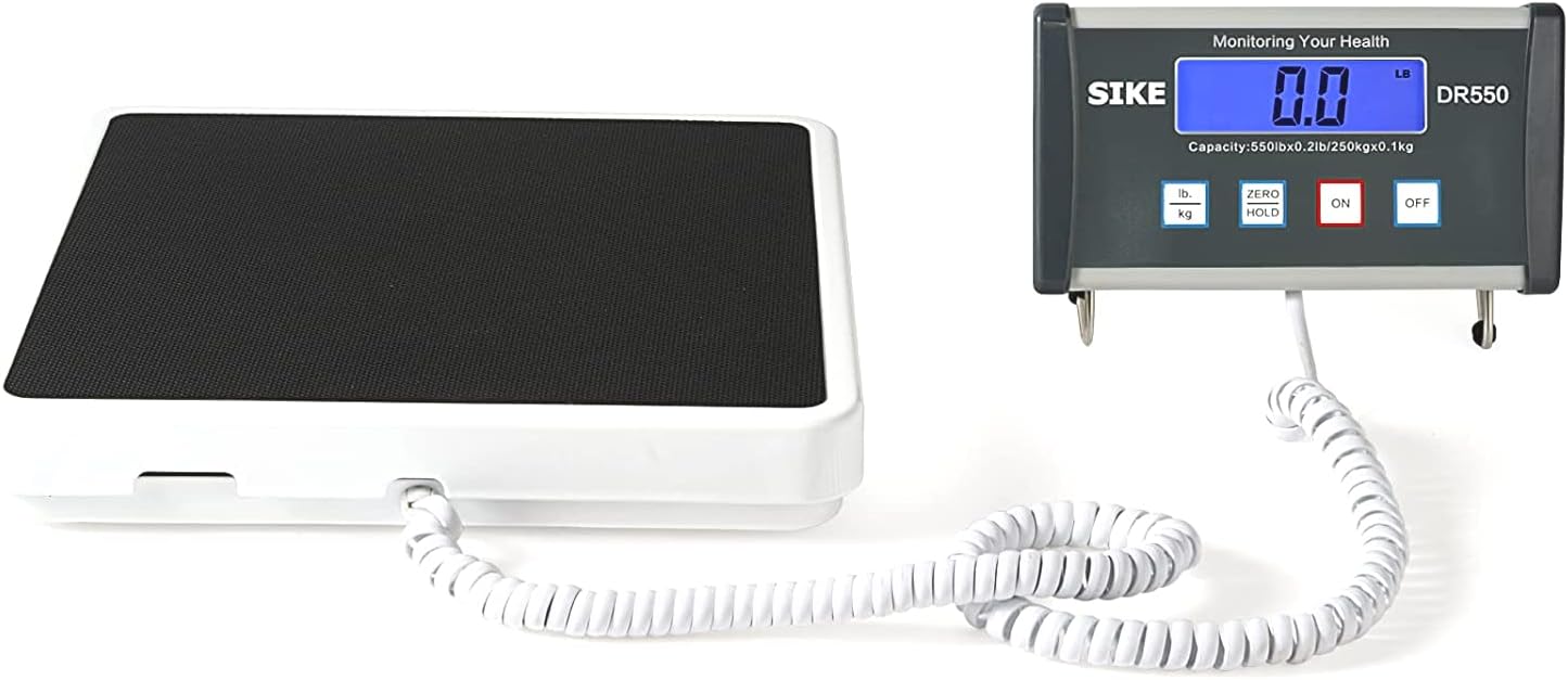 SIKE Digital Physician Scale, Medical Floor Scale for Body Weight, 550 lb Limit Professional Weight Scale, Portable Easy to Read Digital Display, Heavy Duty, Pound & KG Settings, 12.5" x 12" Platform