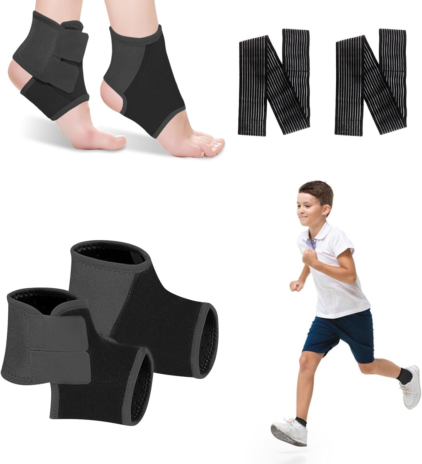 2 Pairs Kids Ankle Brace Set, Children Foot Support Stabilizer Wraps Protector Guard, Ankle Support Elastic Kids Compression Socks, for Plantar Fasciitis, Swelling, Injury Recovery