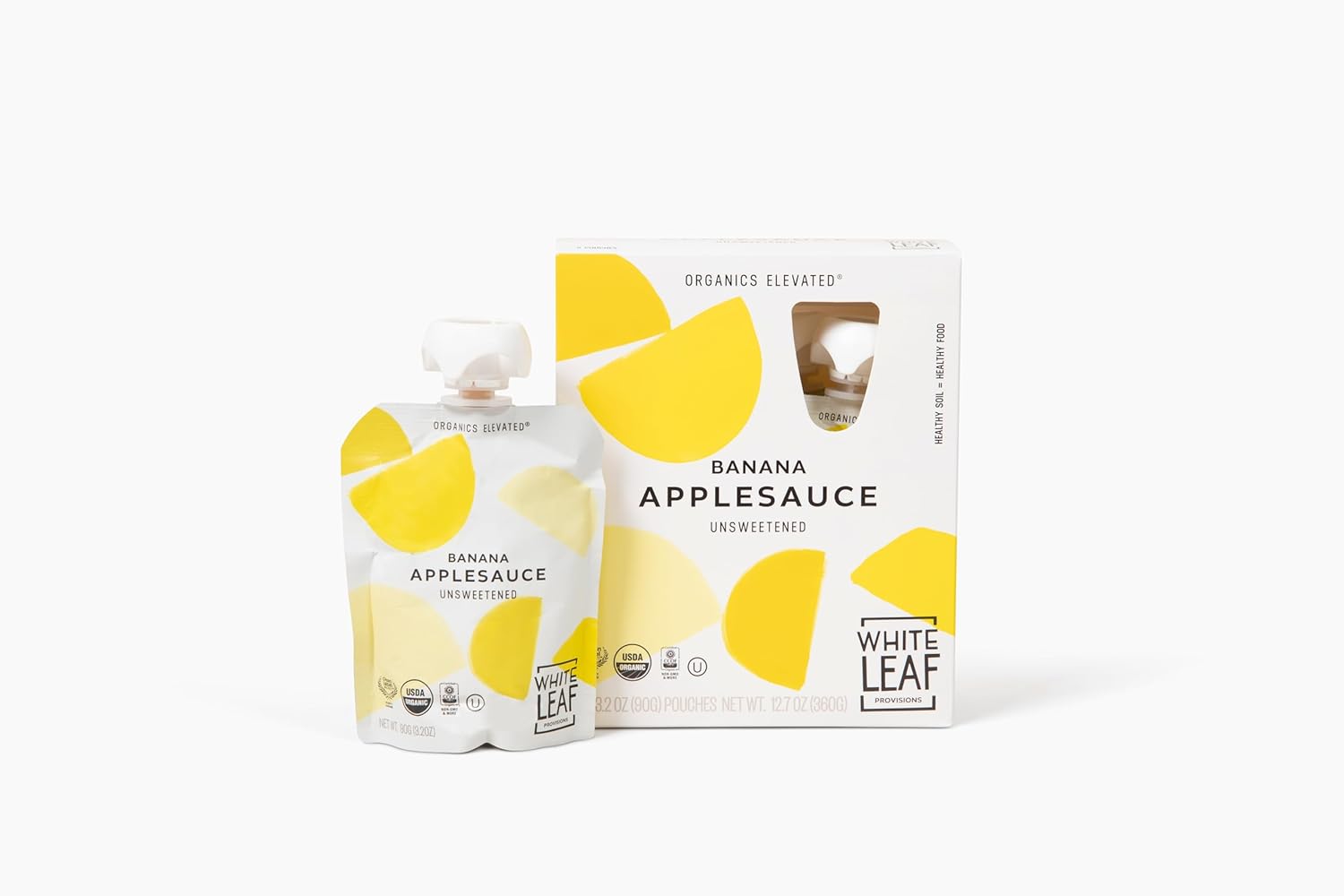 White Leaf Provisions Organic Banana Applesauce – Regeneratively Farmed, No Added Sugar, Kosher, USDA, GMO & BPA free 3.2oz Pouches (Pack of 24)