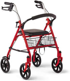 Medline Steel Rollator Walker with 8 Inch Wheels, Folding Rolling Walker, Adjustable Arms, Supports 300 lbs, Red