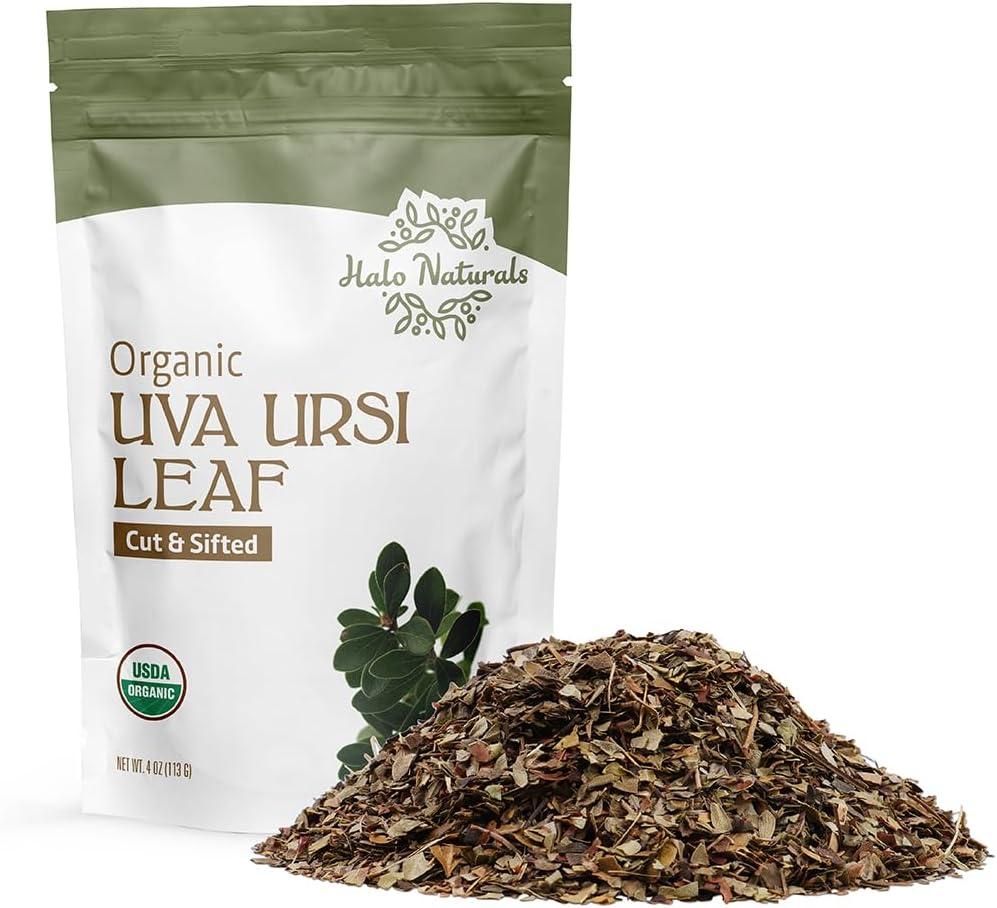 Halo Naturals Organic Uva Ursi Leaf Cut & Sifted, 4 Ounces (Arctostaphylos uva ursi) USDA Certified | Resealable Pouch| Packaged in The USA