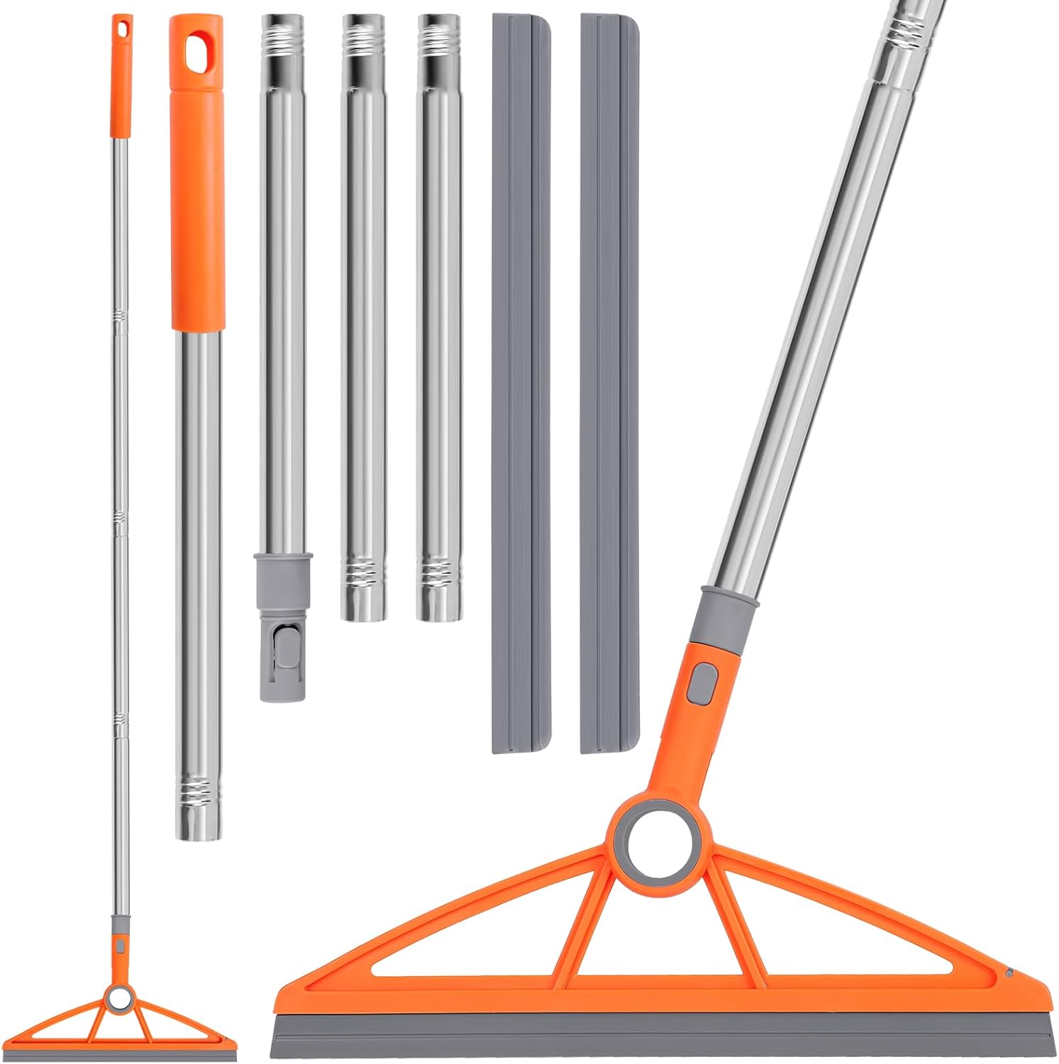 wlich 2-in-1 Air Broom, 180° Rotating 54 Inch Adjustable Silicone Rubber Broom Includes 2 Scraping Strips, Sweep and Silicone Tools with Long Handle for Cleaning Bathrooms,Glass,Tiles,Pet Hair