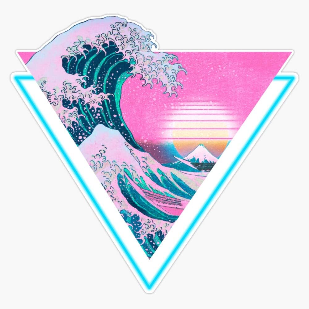 R3S Vaporwave Aesthetic Great Wave Retro Triangle Bumper Sticker Vinyl Decal 5''