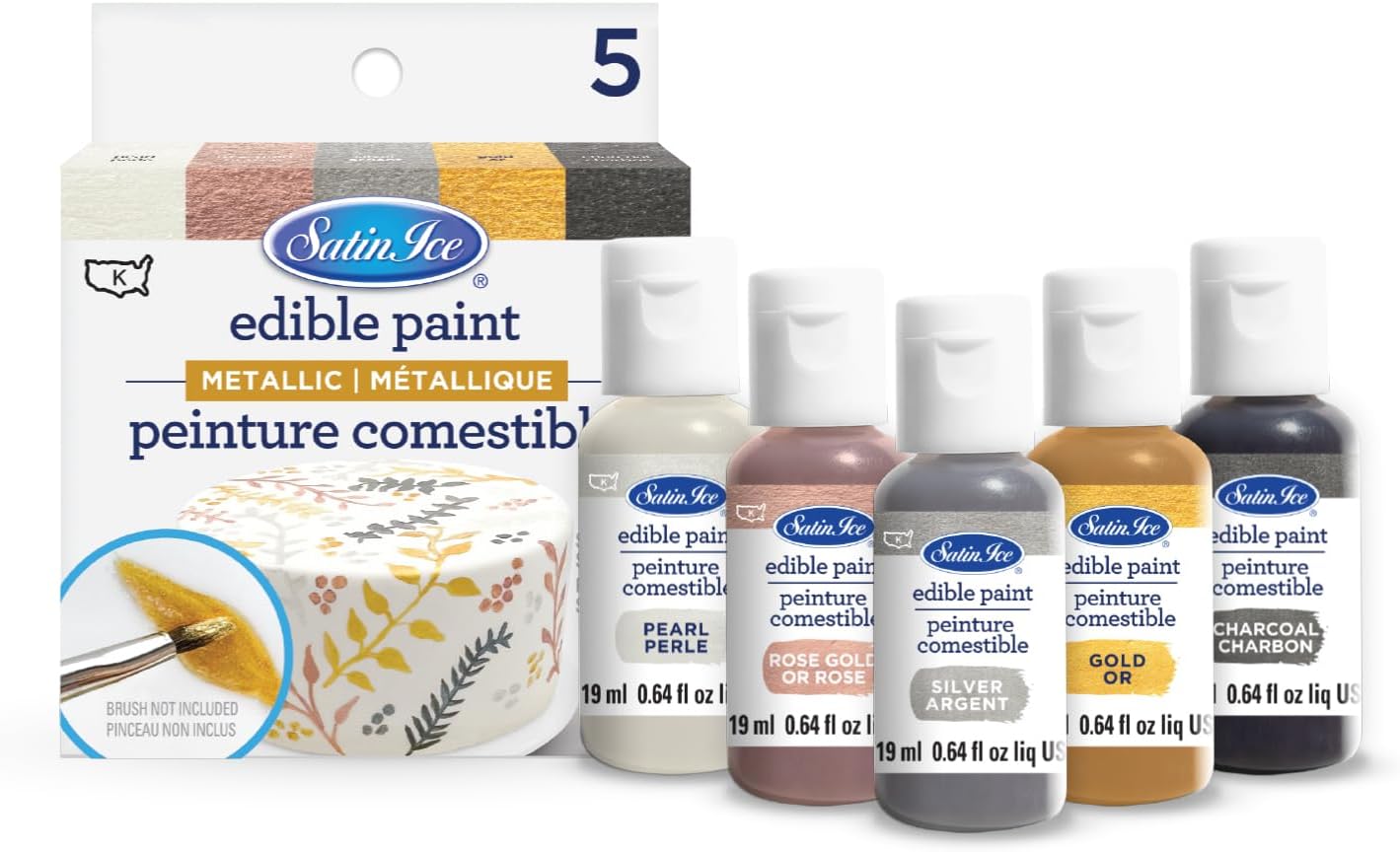 Satin Ice Edible Paint, Metallics Kit (5 colors)