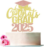 Congrats Grad Cake Topper 2025,Graduation Decorations 2025,Congratulation Graduation Party Decoration Supplies 2025 (Rose gold and gold 5)