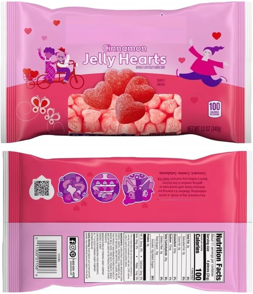 Jub Jel Cherry Hearts & Cinnamon Jelly Hearts Valentine’s Day Candy 48oz Total | Sweet & Spicy Gummy Heart Candy for Valentine Exchanges, Parties & Gifts