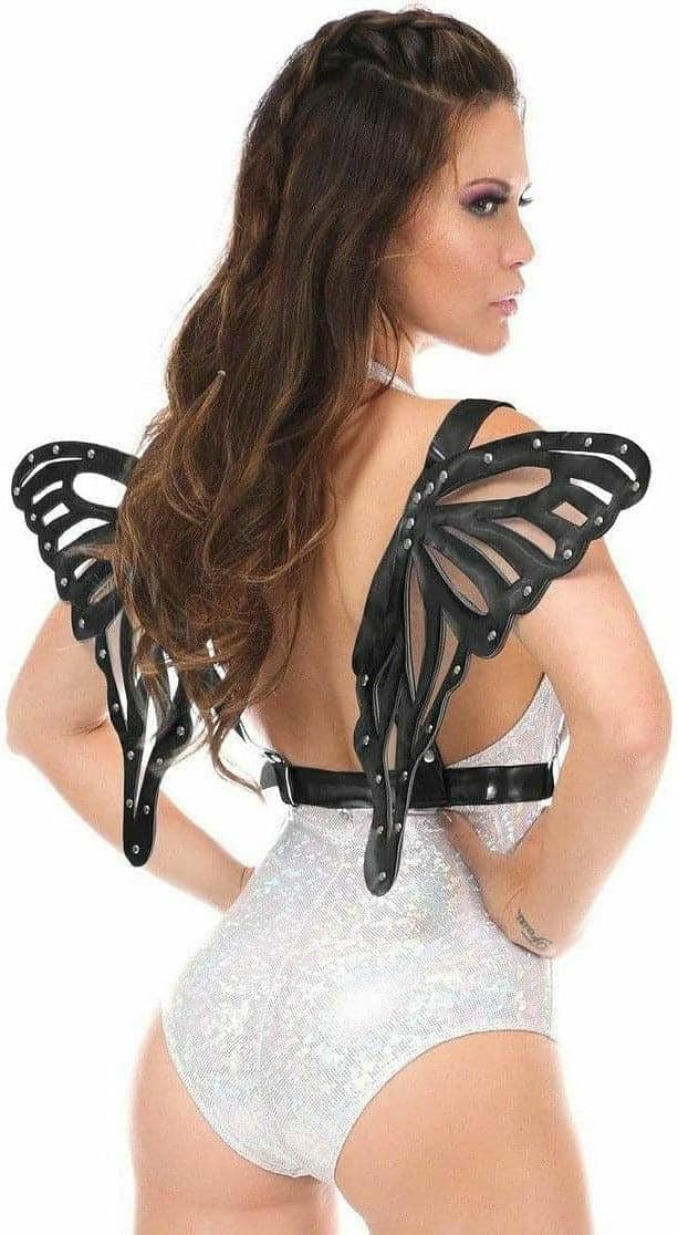Daisy corsets Women's Black Patent Body Harness W/Wings