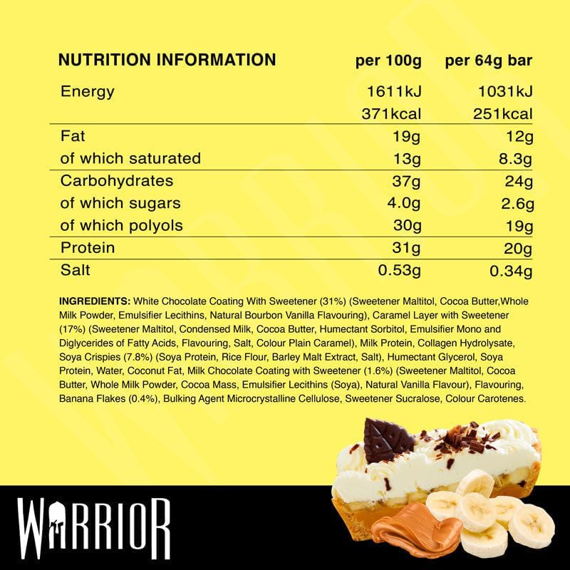 Warrior Crunch High Protein Bars | 20g Protein, Low Carb, Low Sugar, Keto Friendly | Delicious, Chewy, Crispy On The Go Snack | Box of 12 Bars (12 Count (Pack of 1), Banoffee Pie)