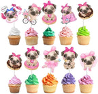 PC Pug Dog Cupcake Topper, Set of 10, Brown, Baby Shower Decorations