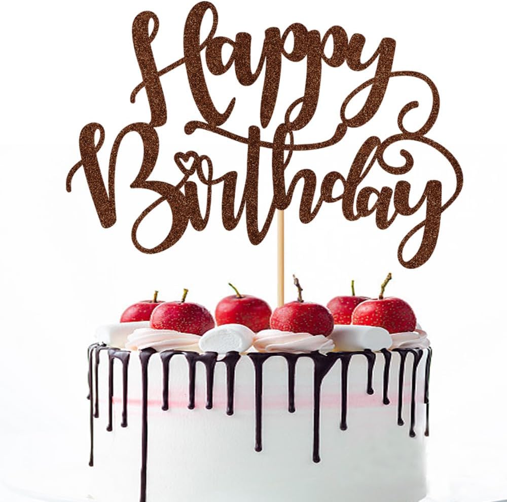 Handmade Glitter Happy Birthday Cake Topper,Birthday Party Cake Decorations, Anniversary/Birthday Party Decoration Supplies (Brown)